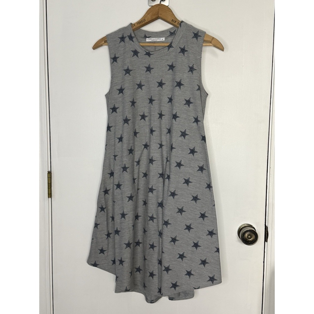 Chris  And Carol Dress Womens Medium Gray/blue Star Print Tank Sleeveless Jersey